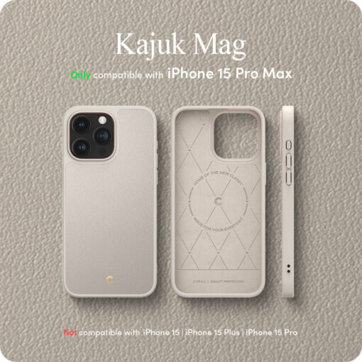 iPhone 15 PRO MAX umbris Spigen Cyrill Kajuk Mag MagSafe oko nahast taguse ja silikoonist raamiga bee 14